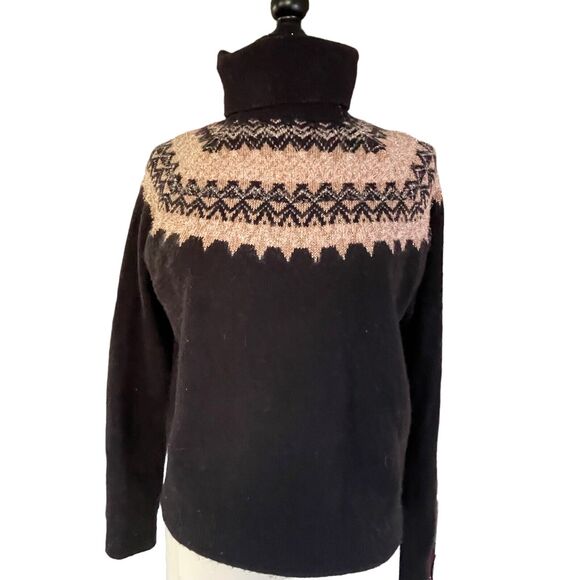 Ann Taylor Size M Women Black Turtleneck Fair Isle Nordic Metallic Sweater Boho - Picture 1 of 11